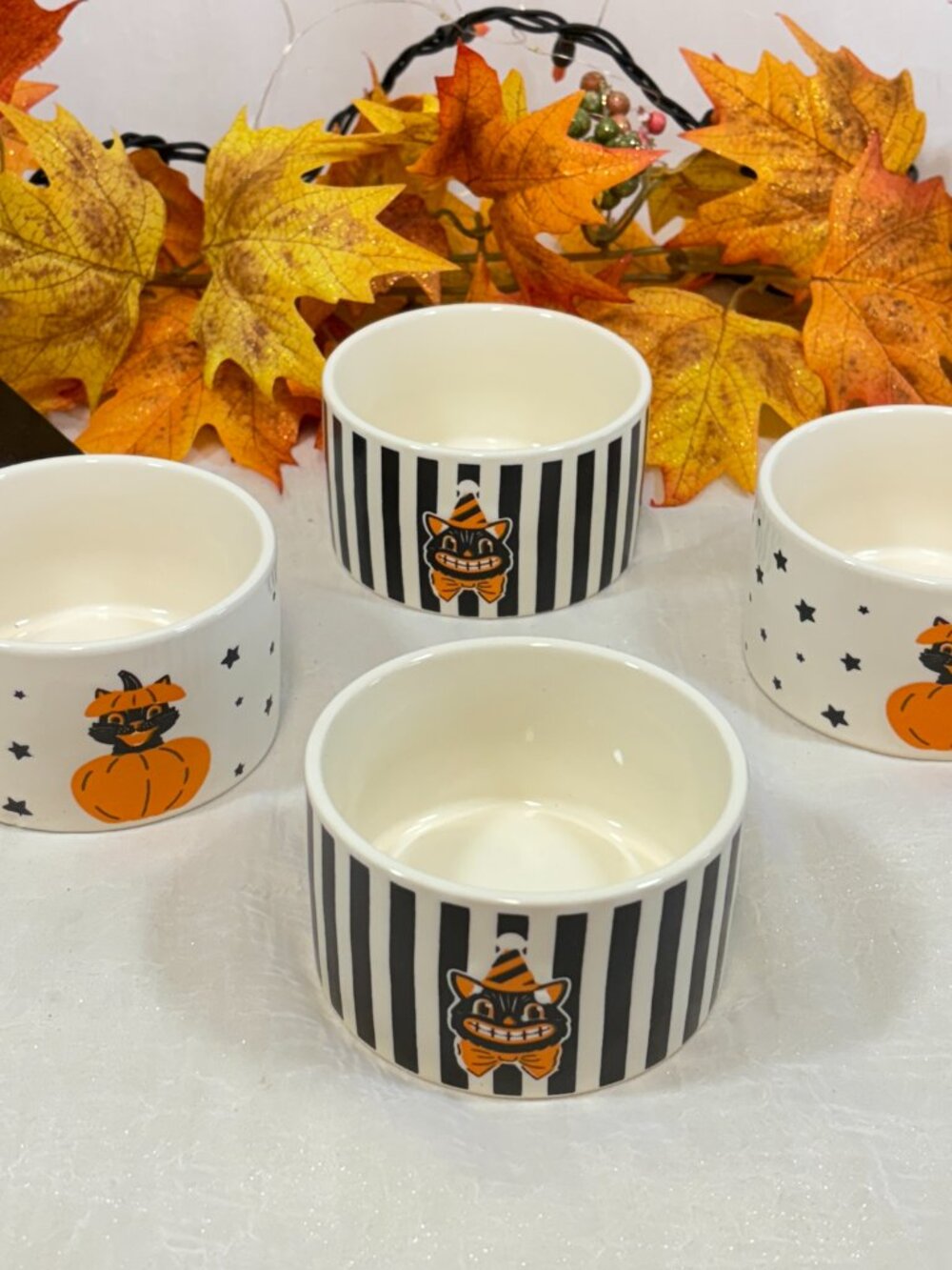 The Bakeshop Halloween Retro Vintage Style Pumpkin Cat Ramekins Candy Dish Set 4 - Picture 6 of 8